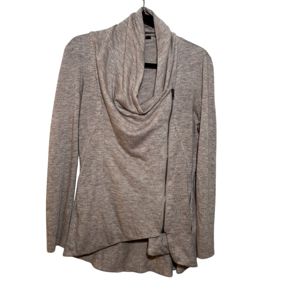 Sweet Rain Zip Wrap Knit Sweater – Cozy Asymmetrical Drape Front beige/taupe